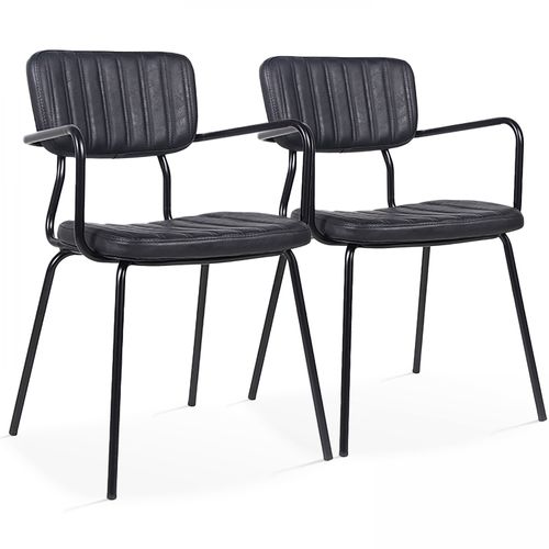 Lot De 2 Chaises Avec Accoudoirs En Textile Enduit Noir York