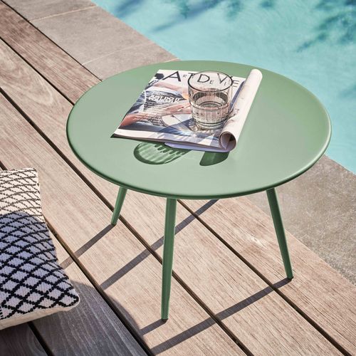 Table Basse De Jardin Ronde En Métal Vert Sauge 50 Cm Palavas