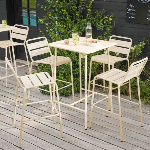 Ensemble Table De Bar Et 4 Chaises Hautes En Métal Ivoire Palavas