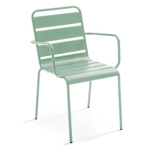 Ensemble Table De Jardin Et 4 Fauteuils En Métal Vert Sauge Palavas