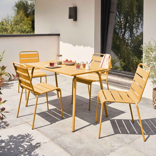 Ensemble Table De Jardin En Métal Et 4 Chaises Jaune Palavas