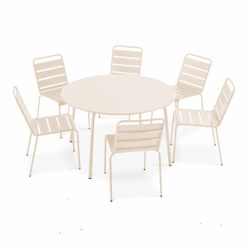 Ensemble Table De Jardin Ronde Et 6 Chaises En Métal Ivoire Palavas