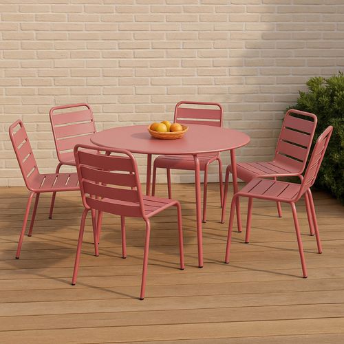 Ensemble Table De Jardin Ronde Et 6 Chaises En Métal Argile Palavas