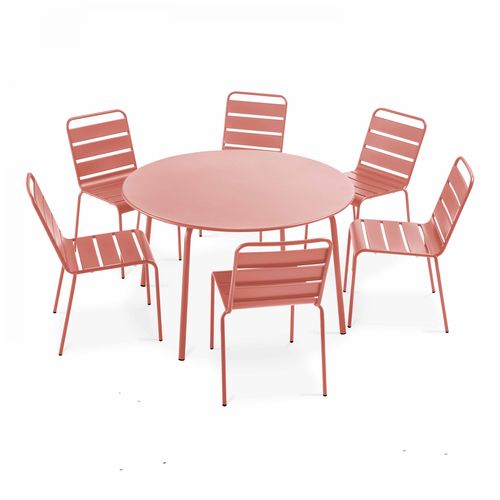 Ensemble Table De Jardin Ronde Et 6 Chaises En Métal Argile Palavas
