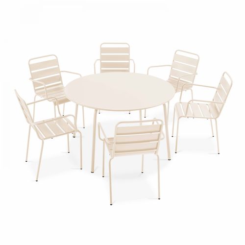 Ensemble Table De Jardin Ronde Et 6 Fauteuils Acier Ivoire Palavas
