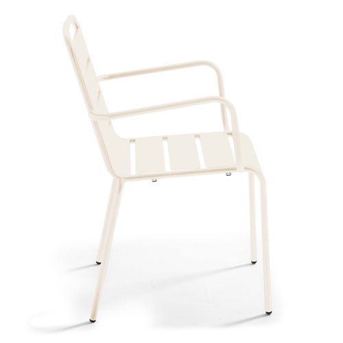 Ensemble Table De Jardin Ronde Et 6 Fauteuils Acier Ivoire Palavas