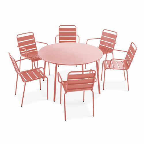Ensemble Table De Jardin Ronde Et 6 Fauteuils Acier Argile Palavas
