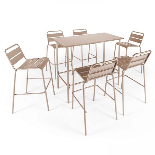 Ensemble Table Haute De Jardin Et 6 Chaises En Métal Taupe Palavas