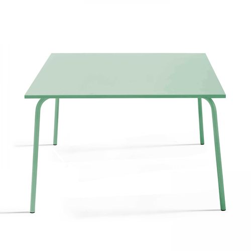 Ensemble Table De Jardin Carrée Et 4 Bancs En Métal Vert Sauge Palavas