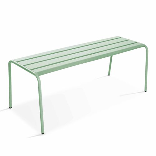 Ensemble Table De Jardin Carrée Et 4 Bancs En Métal Vert Sauge Palavas