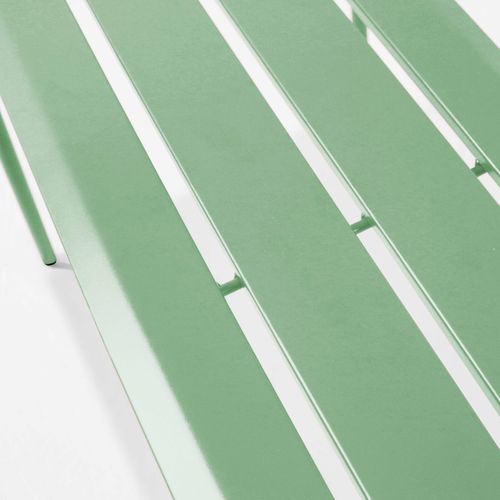 Ensemble Table De Jardin Carrée Et 4 Bancs En Métal Vert Sauge Palavas