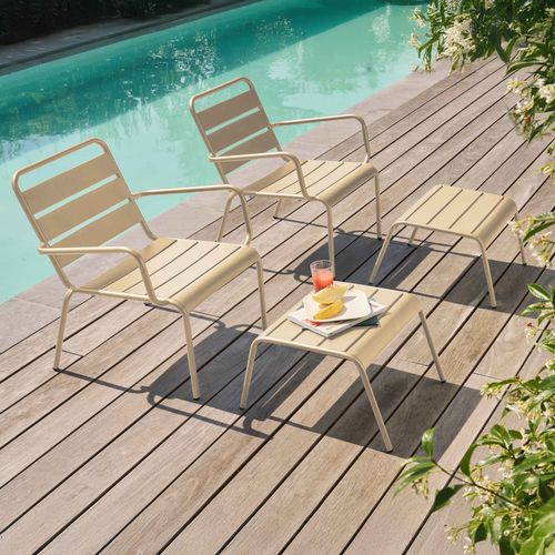 Lot De 2 Fauteuils Relax Avec Repose-pieds En Métal Ivoire Palavas