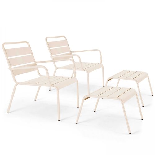 Lot De 2 Fauteuils Relax Avec Repose-pieds En Métal Ivoire Palavas