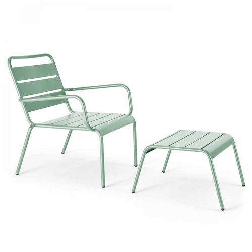 Lot 2 Fauteuils Relax Avec Repose-pieds Métal Gris Et Vert Sauge Palavas
