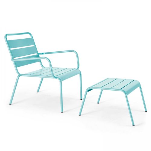 Lot 2 Fauteuils Relax Avec Repose-pieds Métal Gris Et Turquoise Palavas