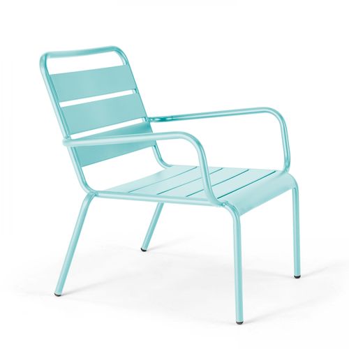 Lot 2 Fauteuils Relax Avec Repose-pieds Métal Gris Et Turquoise Palavas