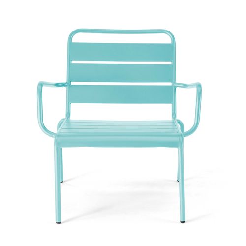 Lot 2 Fauteuils Relax Avec Repose-pieds Métal Gris Et Turquoise Palavas
