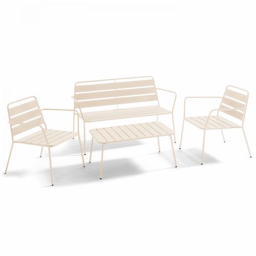 Salon De Jardin 4 Places Et 1 Table Basse En Acier Ivoire Palavas