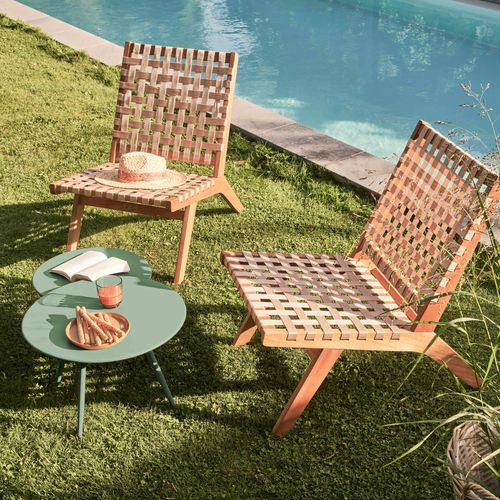 Lot De 2 Tables Basses De Jardin En Acier Vert Sauge 50 Cm Palavas