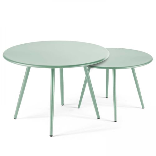 Lot De 2 Tables Basses De Jardin En Acier Vert Sauge 50 Cm Palavas