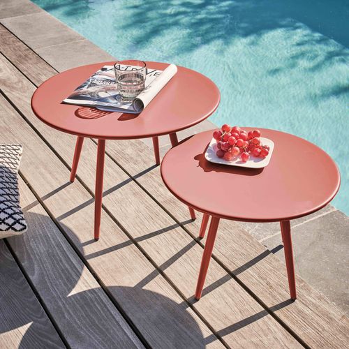 Lot De 2 Tables Basses De Jardin En Acier Argile 50 Cm Palavas