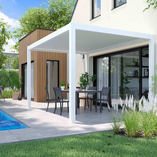Pergola Bioclimatique 3x4m Autoportée Et 2 Stores 2,66 X 2,34 M Blanc
