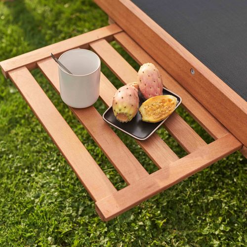 Lot De 2 Bains De Soleil Avec Coussin Et Tablette En Bois Noir Calgary