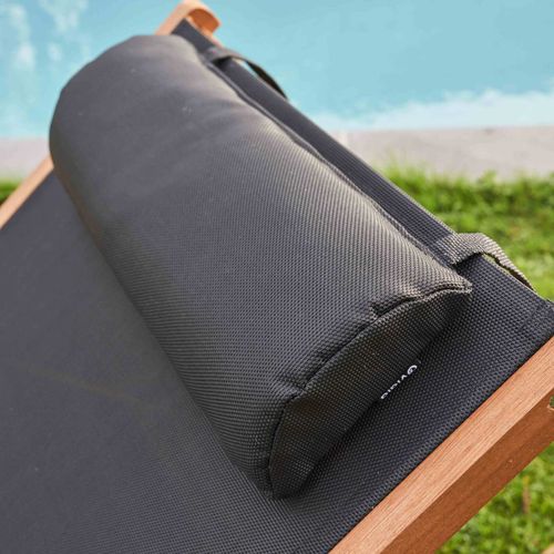 Lot De 2 Bains De Soleil Avec Coussin Et Tablette En Bois Noir Calgary