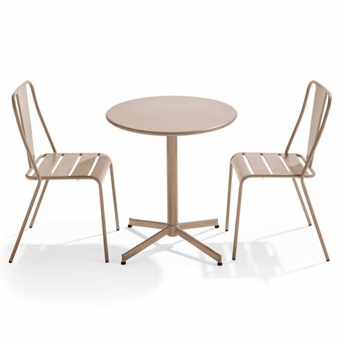 Table De Jardin Bistrot Rabattable ⌀70cm Et 2 Chaises Style Bistrot, Palavas Taupe - Palavas