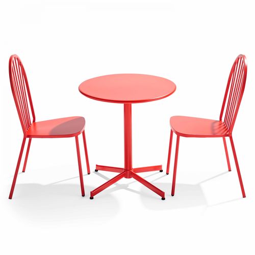 Ensemble Table Ronde Et 2 Chaises De Jardin Bistrot En Métal Rouge
