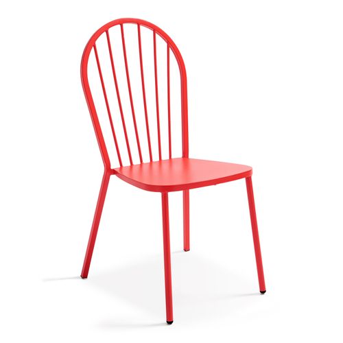 Ensemble Table Ronde Et 2 Chaises De Jardin Bistrot En Métal Rouge