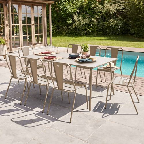 Ensemble Table De Jardin Et 8 Chaises Bistrot En Acier Taupe Palavas