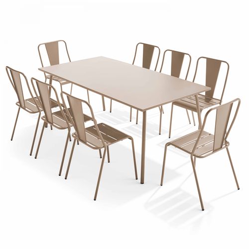 Ensemble Table De Jardin Et 8 Chaises Bistrot En Acier Taupe Palavas