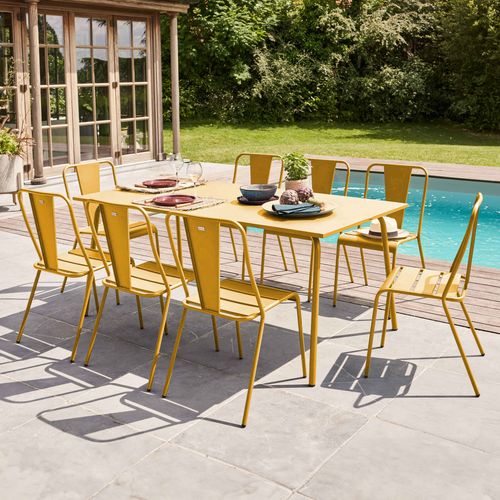 Ensemble Table De Jardin Et 8 Chaises Bistrot En Acier Jaune Palavas