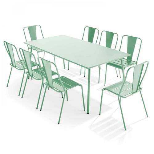 Ensemble Table De Jardin Et 8 Chaises Bistrot En Acier Vert Sauge Palavas