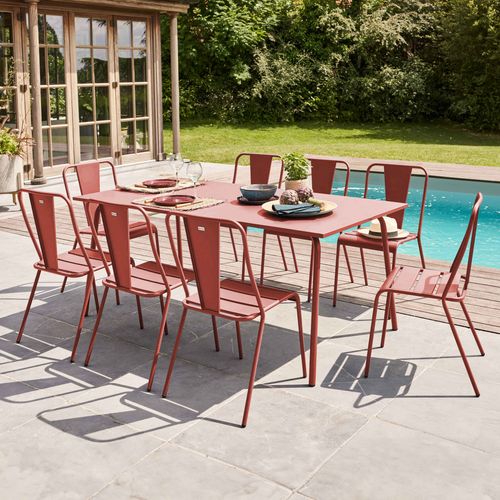 Ensemble Table De Jardin Et 8 Chaises Bistrot En Acier Argile Palavas