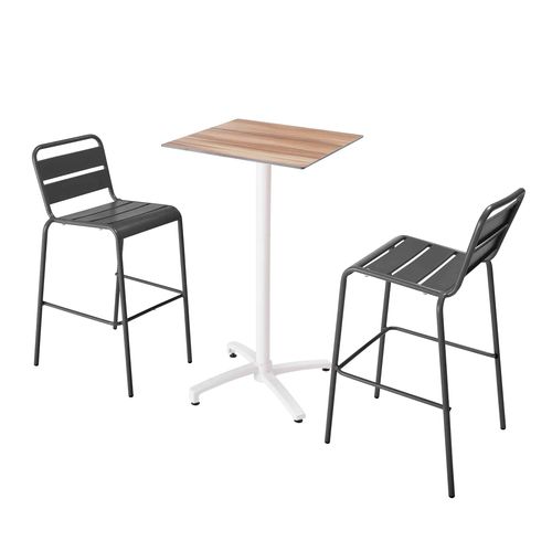 Ensemble Table Inclinable En Hpl Avec Chaises Hautes En Métal, Opera Gris - Opéra
