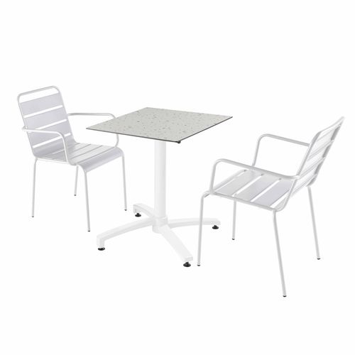 Table 60x60 Cm Inclinable Stratifiée Avec Pied Blanc Et Chaises En Métal, Opera Blanc - Opéra