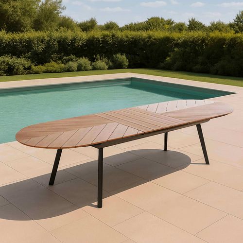 Table De Jardin Extensible 8 à 12 Places Effet Bois En Alu Et Polywood