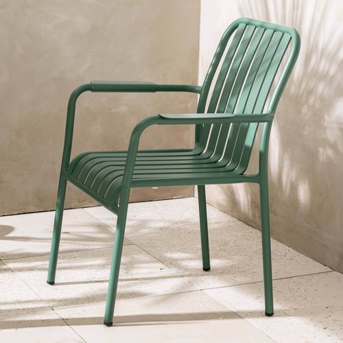 Chaise De Terrasse Avec Accoudoirs En Aluminium Vert Foncé