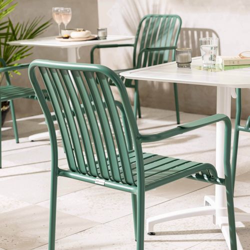 Chaise De Terrasse Avec Accoudoirs En Aluminium Vert Foncé