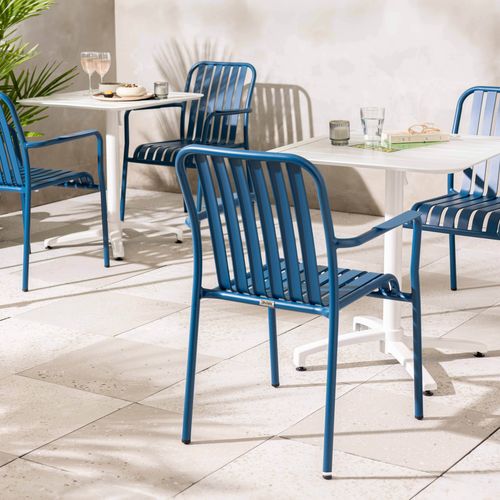 Chaise De Terrasse Avec Accoudoirs En Aluminium Bleu Foncé
