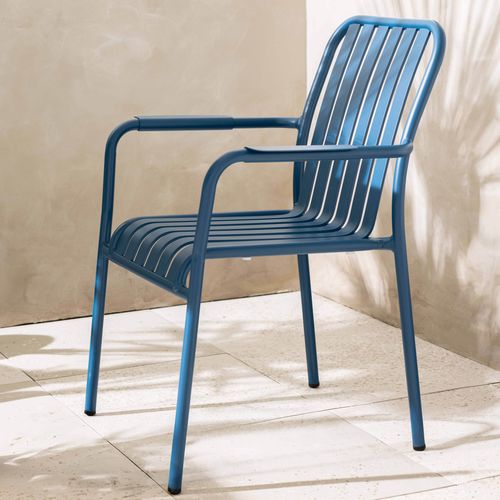 Chaise De Terrasse Avec Accoudoirs En Aluminium Bleu Foncé