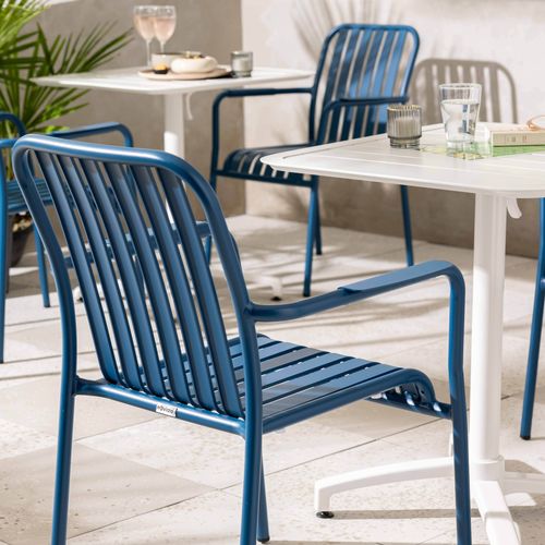 Chaise De Terrasse Avec Accoudoirs En Aluminium Bleu Foncé