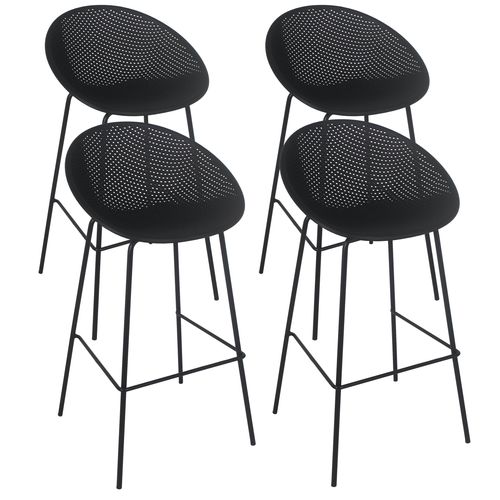 Lot De 4 Chaises Hautes De Terrasse En Plastique Noires