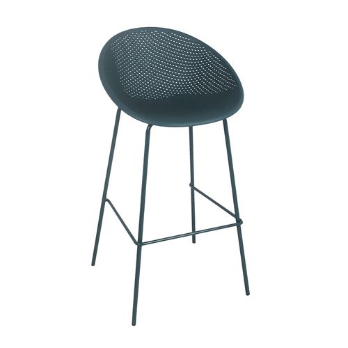 Lot De 4 Chaises Hautes De Terrasse En Plastique Bleu Canard