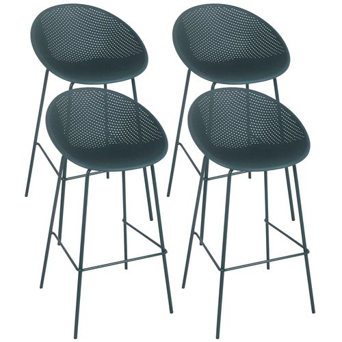 Lot De 4 Chaises Hautes De Terrasse En Plastique Bleu Canard