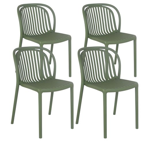 Lot De 4 Chaises De Terrasse En Plastique Vert Olive
