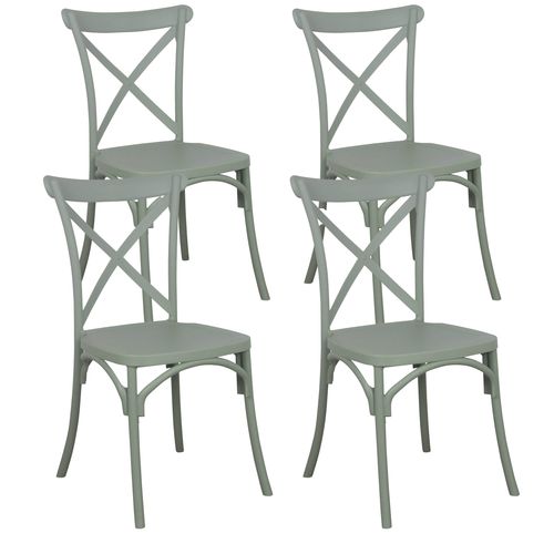Lot De 4 Chaises De Terrasse En Plastique Vert Sauge