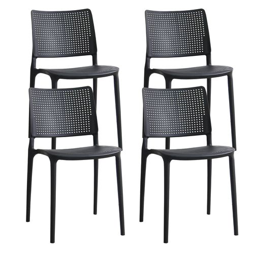 Lot De 4 Chaises De Terrasse Noires En Plastique